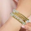 Fashnzfab 5pcs - Multi Beads Stretch Snake Chain Multi Layered Bracelets In White