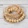 Fashnzfab 3pcs - Metal Quatrefoil Ball Beaded Stretch Multi Layered Bracelets In Sand
