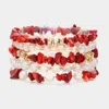 Fashnzfab 5pcs - Natural Stone Faceted Beaded Stretch Multi Layered Bracelets In White