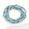 Fashnzfab 5pcs - Natural Stone Metal Ball Beaded Stretch Multi Layered Bracelets Rhodium, Turquoise In Multi