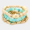 Fashnzfab 5pcs - Natural Stone Wood Beaded Stretch Bracelets In Blue
