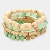 Fashnzfab 5pcs - Natural Stone Wood Beaded Stretch Bracelets In Green