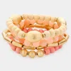 Fashnzfab 5pcs - Natural Stone Wood Beaded Stretch Bracelets In Multi
