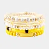 Fashnzfab 5pcs - Natural Stone Wood Resin Beaded Stretch Bracelets In Yellow
