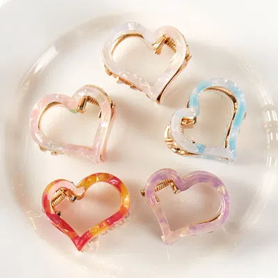 Fashnzfab 5pcs - Open Heart Hair Claw Clips In Multi
