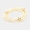 Fashnzfab 5pcs - Open Metal Cross Pointed Pearl Beaded Stretch Multi Layered Bracelets In Multi
