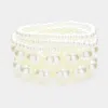 Fashnzfab 5pcs - Pearl Beaded Multi Layered Stretch Bracelets In White