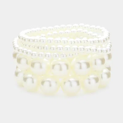 Fashnzfab 5pcs - Pearl Beaded Multi Layered Stretch Bracelets In White