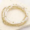 Fashnzfab 5pcs - Pearl Metal Ball Beaded Stretch Multi Layered Bracelets Cream, Gold In Multi