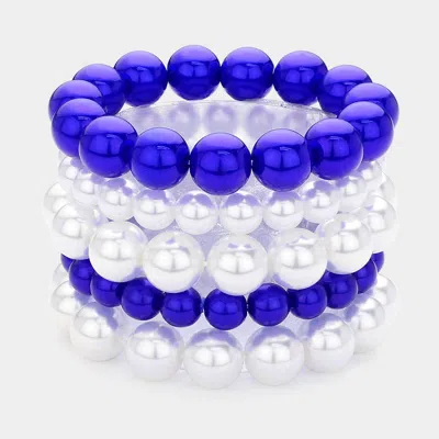 Fashnzfab 5pcs - Pearl Multi Layered Stretch Bracelets In Blue