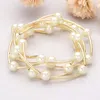 Fashnzfab 5pcs - Pearl Station Stretch Multi Layered Bracelets Cream, Gold In Multi