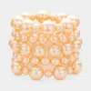 Fashnzfab 5pcs - Wood Ball Stack Stretch Bracelets In White