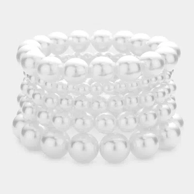 Fashnzfab 5pcs - Pearl Strand Stretch Bracelets In White