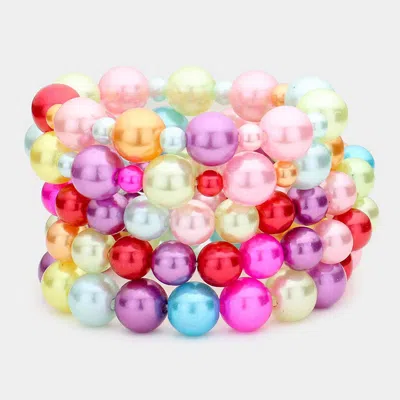 Fashnzfab 5pcs - Pearl Stretch Bracelets - Multi