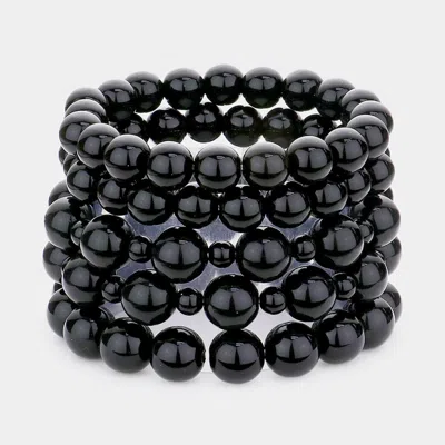 Fashnzfab 5pcs - Pearl Stretch Bracelets In Black