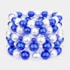 Fashnzfab 5pcs - Pearl Stretch Bracelets Blue, White In Multi