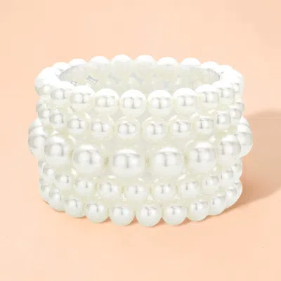 Fashnzfab 5pcs - Pearl Stretch Bracelets Cream In White