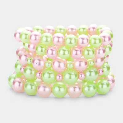 Fashnzfab 5pcs - Pearl Stretch Bracelets Pink & Green In Multi