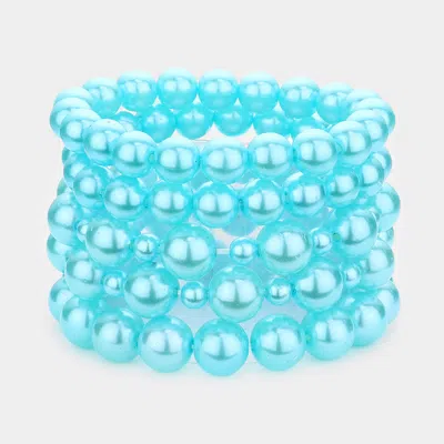 Fashnzfab 5pcs - Pearl Stretch Bracelets Turquoise In Blue