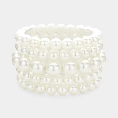Fashnzfab 5pcs - Pearl Stretch Bracelets In White