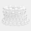 Fashnzfab 5pcs - Pearl Stretch Bracelets In White