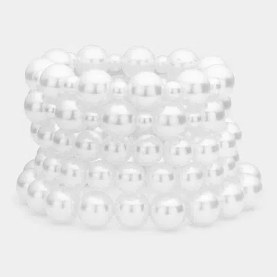 Fashnzfab 5pcs - Pearl Stretch Bracelets In White