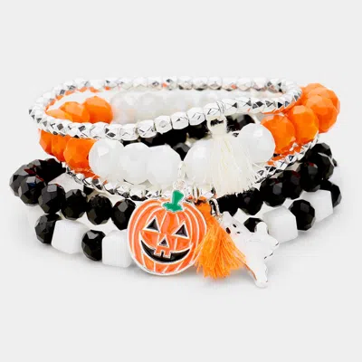 Fashnzfab 5pcs - Pumpkin Ghost Tassel Charm Stretch Bracelets In Multi