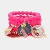 Fashnzfab 5pcs - Queen Message Afro Girl Charm Beaded Stretch Bracelets In Multi