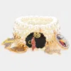 Fashnzfab 5pcs - Queen Message Afro Girl Charm Pearl Stretch Bracelets In White