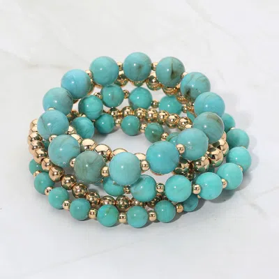 Fashnzfab 5pcs - Resin Metal Ball Beaded Stretch Multi Layered Bracelets In Green