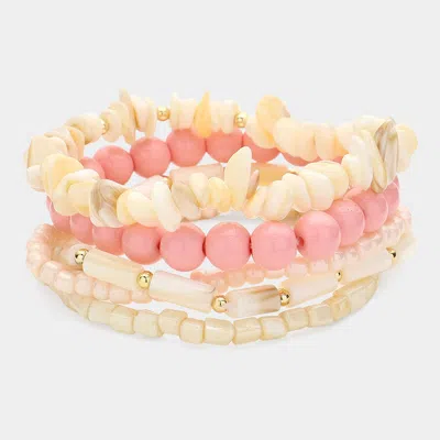 Fashnzfab 5pcs - Shell Multi Beaded Stretch Layered Bracelets