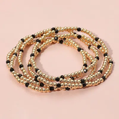 Fashnzfab 5pcs - Skinny Beaded Stretch Multi Layered Bracelets Black, Gold