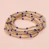 Fashnzfab 5pcs - Skinny Beaded Stretch Multi Layered Bracelets Blue, Gold In Blue