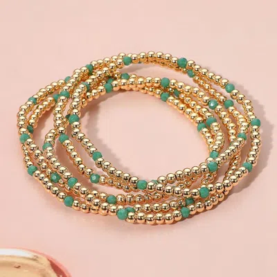 Fashnzfab 5pcs - Skinny Beaded Stretch Multi Layered Bracelets Gold, Green