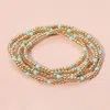 Fashnzfab 5pcs - Skinny Beaded Stretch Multi Layered Bracelets Gold, Turquoise In Multi