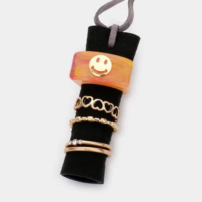 Fashnzfab 5pcs - Smile Accented Resin Metal Heart Mixed Rings In Multi