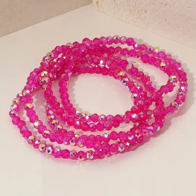 Fashnzfab 5pcs - Sparkling Faceted Beaded Stackable Stretch Multi Layered Bracelet