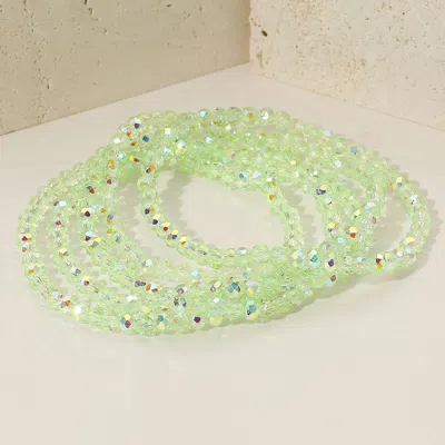 Fashnzfab 5pcs - Sparkling Faceted Beaded Stackable Stretch Multi Layered Bracelet In Green