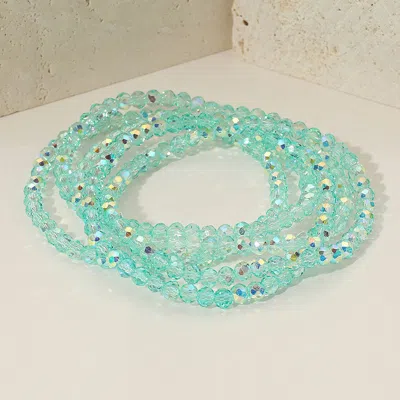 FASHNZFAB 5PCS - SPARKLING FACETED BEADED STACKABLE STRETCH MULTI LAYERED BRACELET LIGHT, TURQUOISE