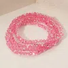 Fashnzfab 5pcs - Sparkling Faceted Beaded Stackable Stretch Multi Layered Bracelet In Pink
