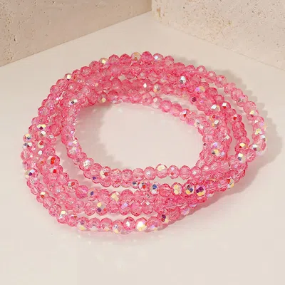 Fashnzfab 5pcs - Sparkling Faceted Beaded Stackable Stretch Multi Layered Bracelet In Pink