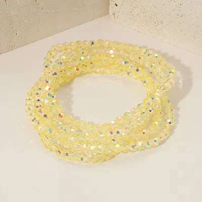 Fashnzfab 5pcs - Sparkling Faceted Beaded Stackable Stretch Multi Layered Bracelet In Yellow