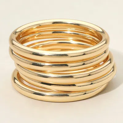 Fashnzfab 5pcs - Stackable Polished Metal Multi Layered Bangle Bracelets In Gold