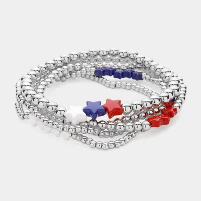 Fashnzfab 5pcs - Star Beads Pointed Metal Ball Beaded Stretch Multi Layered Bracelets