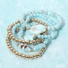 Fashnzfab 5pcs - Starfish Shell Accent Faceted Beaded Stretch Multi Layered Bracelets In Blue