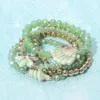 Fashnzfab 5pcs - Starfish Shell Accent Faceted Beaded Stretch Multi Layered Bracelets In Green