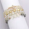 Fashnzfab 5pcs - Stone Paved Cross Pendant Pointed Faceted Beaded Multi Layered Bracelets In Multi