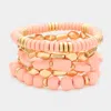 Fashnzfab 5pcs - Wood Abstract Metal Beaded Stretch Bracelets In Multi