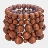Fashnzfab 5pcs - Wood Ball Stack Stretch Bracelets In Brown