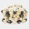 Fashnzfab 5pcs - Wood Beaded Stretch Bracelets In Sand